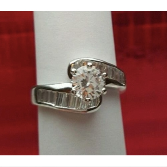 Silver Solitaire Ring Cubic Zirconia Rhodium Plated 10 12 - Picture 3 of 9